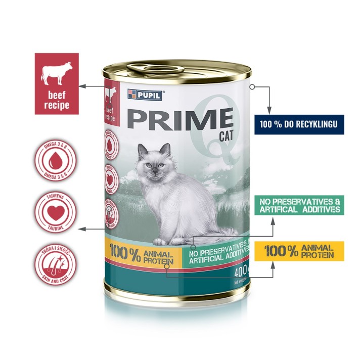 PUPIL Prime Ricco di manzo e fegato - cibo umido per gatti - 400g