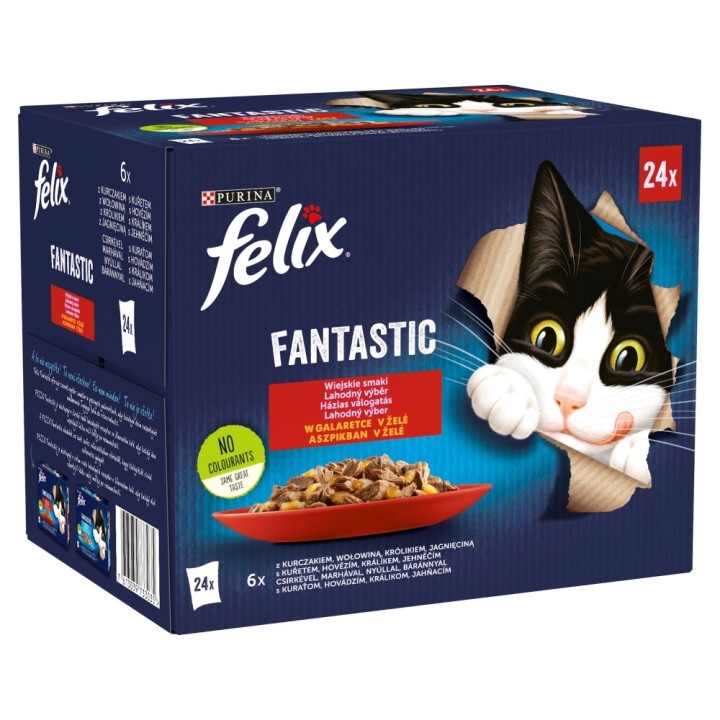 Felix Fantastic gusti campagna in gelatina - Cibo umido per gatti - 24x 85g