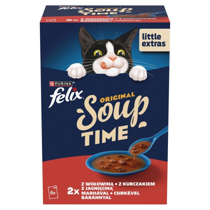 PURINA Felix Original Soup Time Box Manzo agnello pollo - cibo umido per gatti - 6x48g
