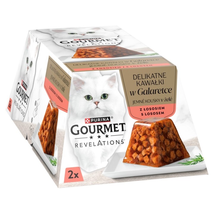 PURINA Gourmet Revelations Bocconi in gelatina con salmone - cibo umido per gatti - 2x57g