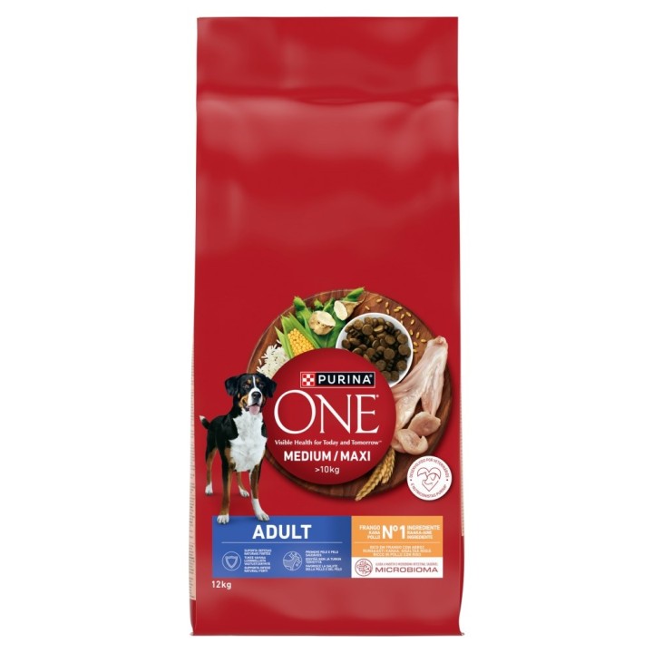 PURINA One Adult Medium/Maxi Ricco di pollo con riso - cibo secco per cani - 12kg