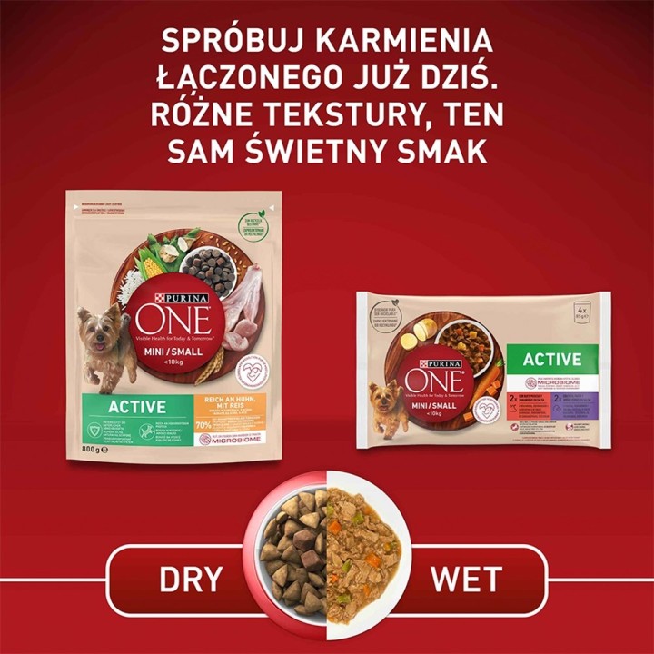 PURINA One Mini/Small Active Ricco di pollo con riso - cibo secco per cani - 800g