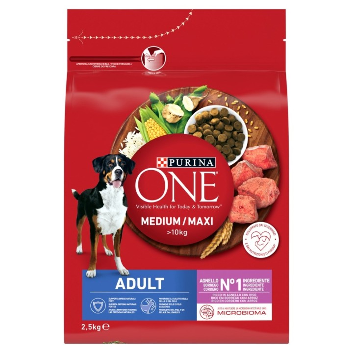 PURINA One Adult Medium/Maxi Ricco di agnello con riso - cibo secco per cani - 2 5kg