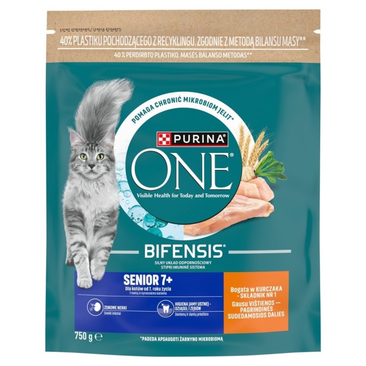 PURINA One Bifensis Senior 7+ Ricco di pollo - cibo secco per gatti - 750g