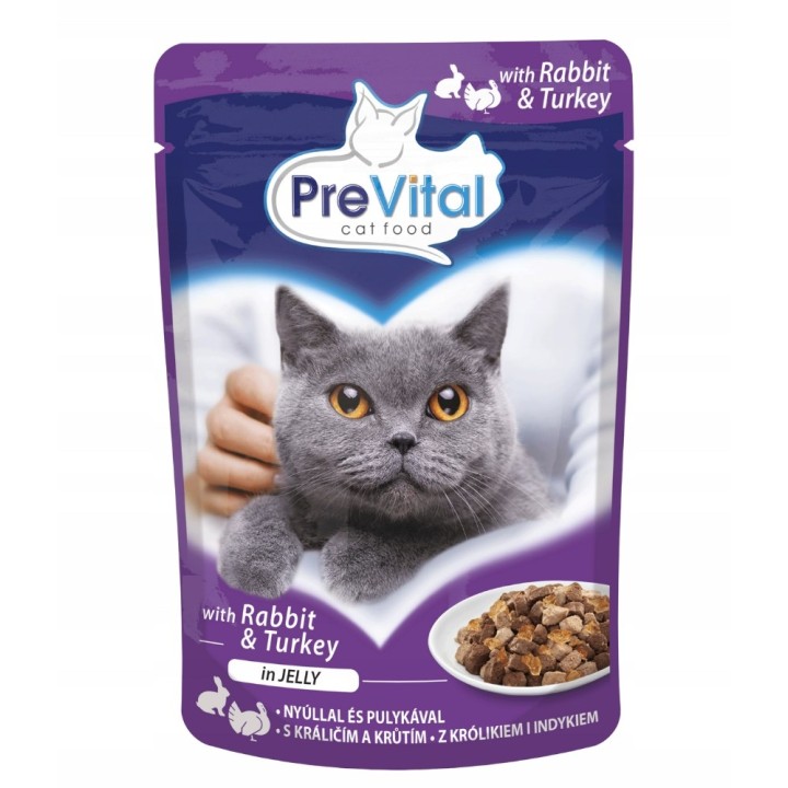 PREVITAL Tacchino e coniglio in gelatina - cibo umido per gatti - 100g