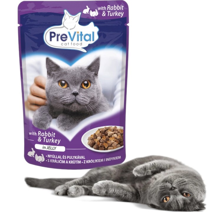 PREVITAL Tacchino e coniglio in gelatina - cibo umido per gatti - 100g