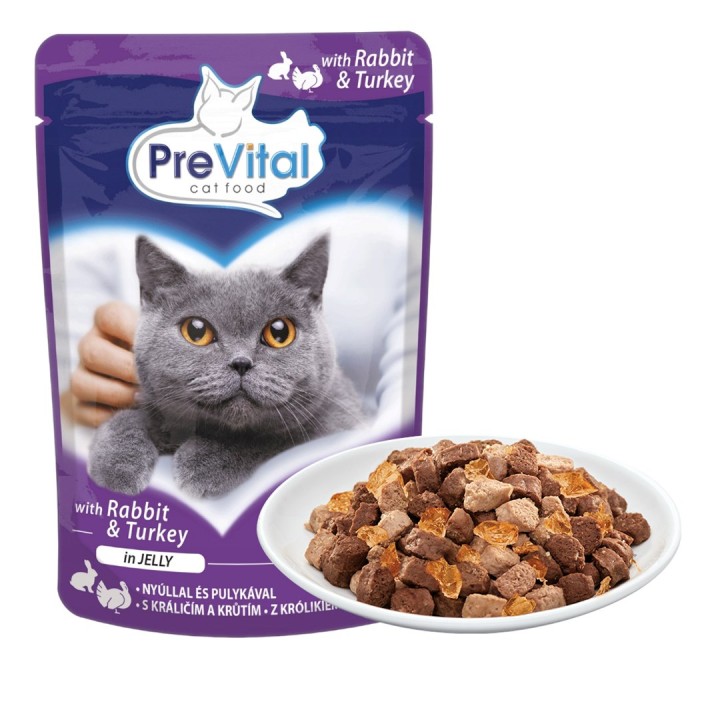 PREVITAL Tacchino e coniglio in gelatina - cibo umido per gatti - 100g