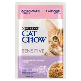 Purina Cat Chow Sensitive Gig con salmone e zucchina in salsa - Cibo umido per gatti - 85 g