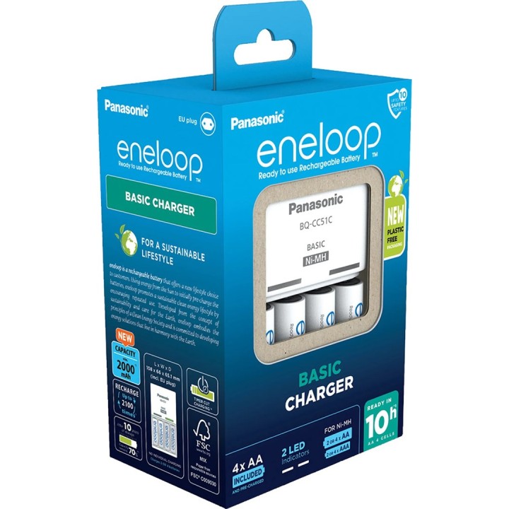 Caricabatterie PANASONIC Eneloop Basic BQ-CC51 + 4x AA 2000 mAh (K-KJ51MCD40E)