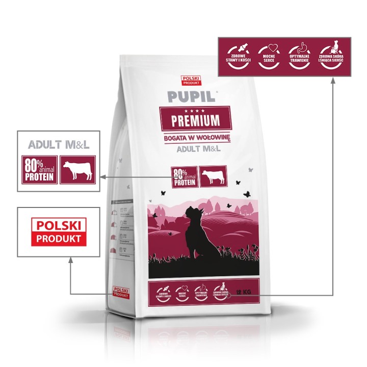 PUPIL Premium razze medie e grandi ricco di manzo - cibo secco per cani - 12kg