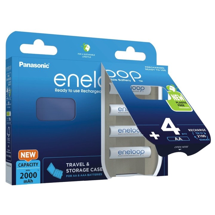 Batterie ricaricabili PANASONIC ENELOOP AA 2000 mAh 4 szt + case (BK-3MCDE/4CP+CASE)
