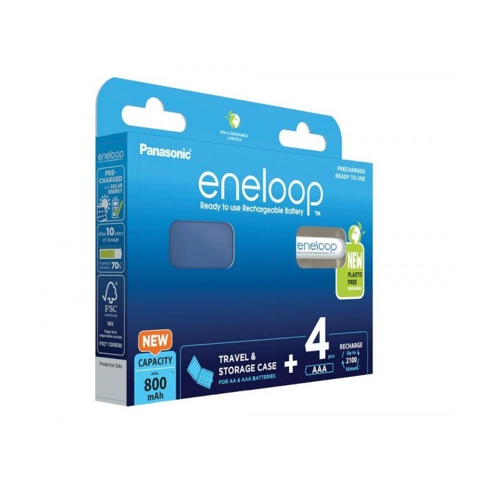 Batterie ricaricabili PANASONIC ENELOOP AAA 800 mAh 4 szt + case (BK-4MCDE/4CP+CASE)