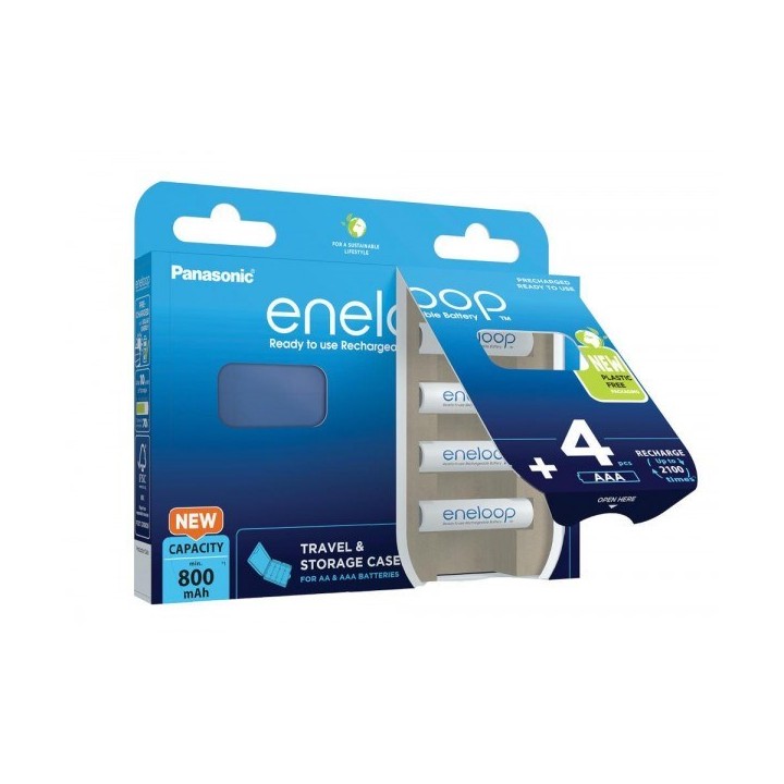Batterie ricaricabili PANASONIC ENELOOP AAA 800 mAh 4 szt + case (BK-4MCDE/4CP+CASE)