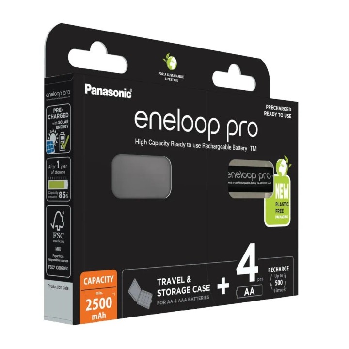 Batterie ricaricabili PANASONIC ENELOOP PRO AA 2500 mAh 4 szt + case (BK-3HCDE/4CP+CASE)