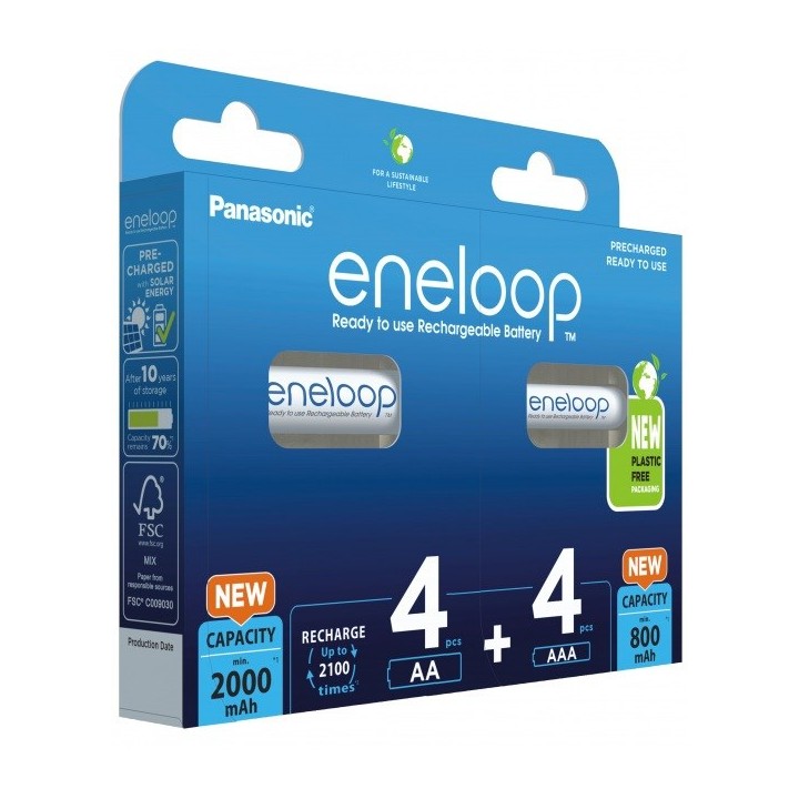 Batterie ricaricabili PANASONIC ENELOOP 4x AA 2000 mAh + 4x AAA 800 mAh 8 szt (BK-3MCDE+4MCDE/8CP)