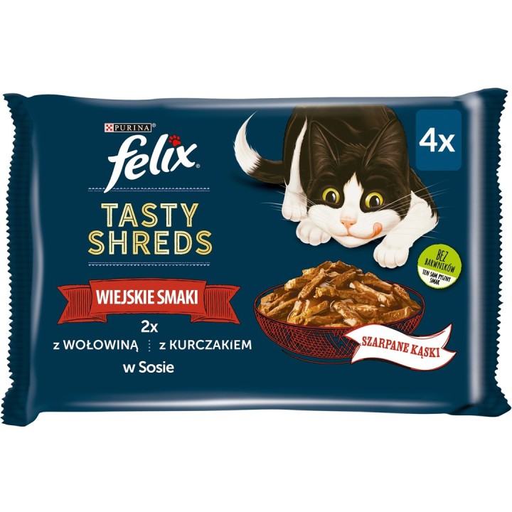 FELIX Tasty Shreds con manzo e pollo - 4x 80g