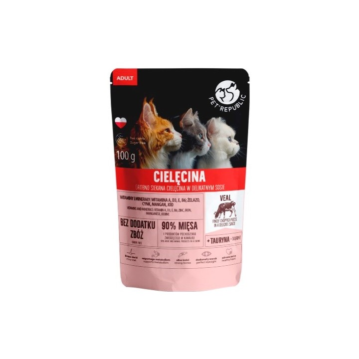 PET REPUBLIC Adult Vitello finemente tritato - cibo umido per gatti - 100 g