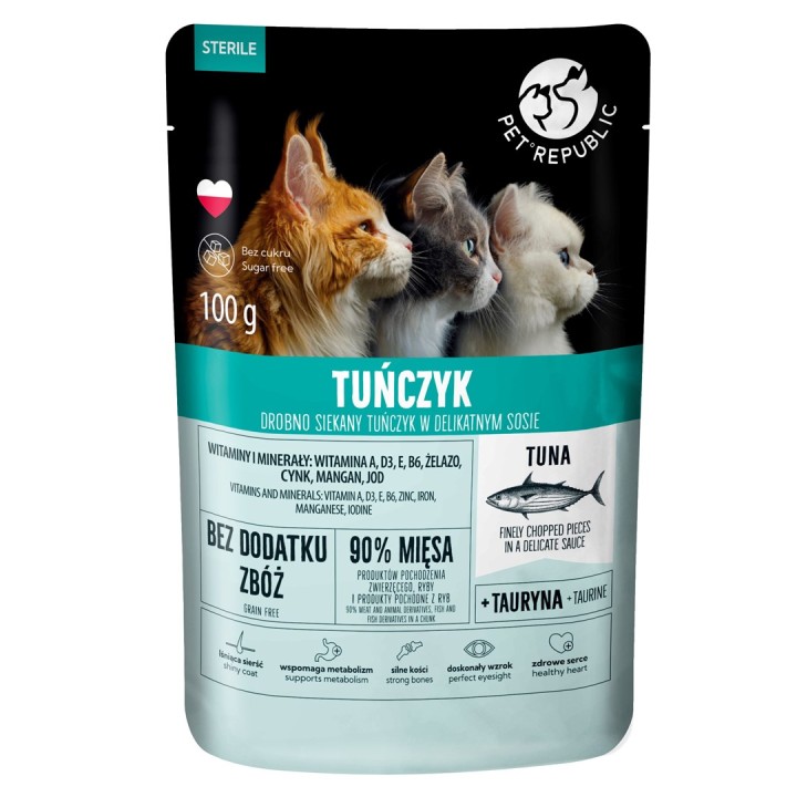 PET REPUBLIC Steril Tonno finemente tritato in salsa - cibo umido per gatti - 100 g