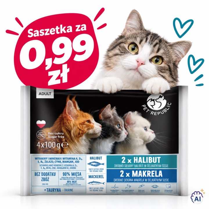 PETREPUBLIC Adult Halibut e sgombro box - cibo umido per gatti – 4x100g