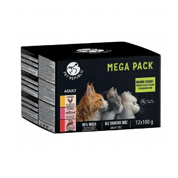 PETREPUBLIC Mega Pack Pollo salmone vitello - cibo umido per gatti - 12x100g