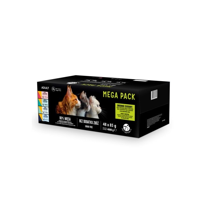 PETREPUBLIC Mega Pack Salmone Pollo Tonno Merluzzo Trota - cibo umido per gatti - 48x85g