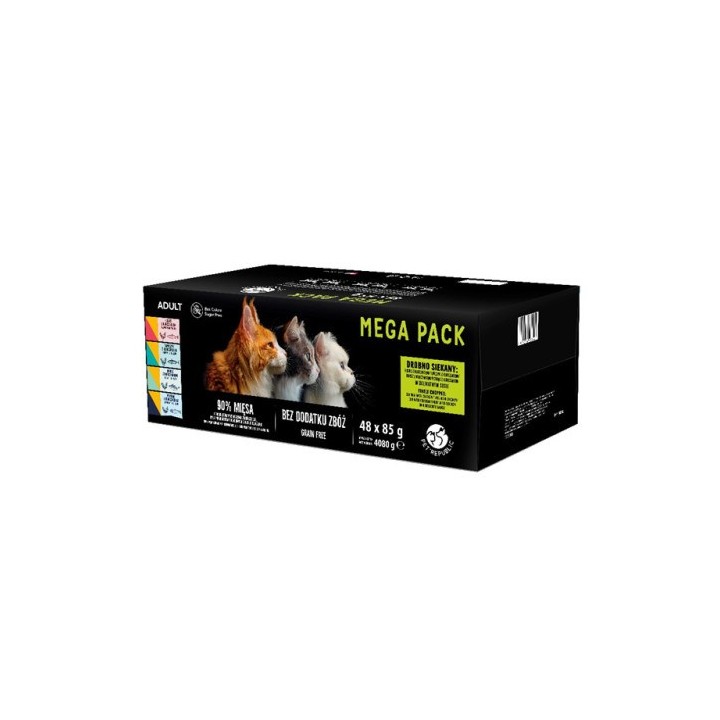PETREPUBLIC Mega Pack Pollo Tacchino Agnello Salmone Tonno - cibo umido per gatti - 48x85g