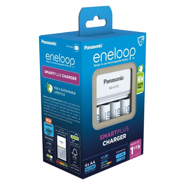 Caricabatterie PANASONIC Eneloop Smartplus BQ-CC55 + 4x AA 2000 mAh (K-KJ55MCD40E)