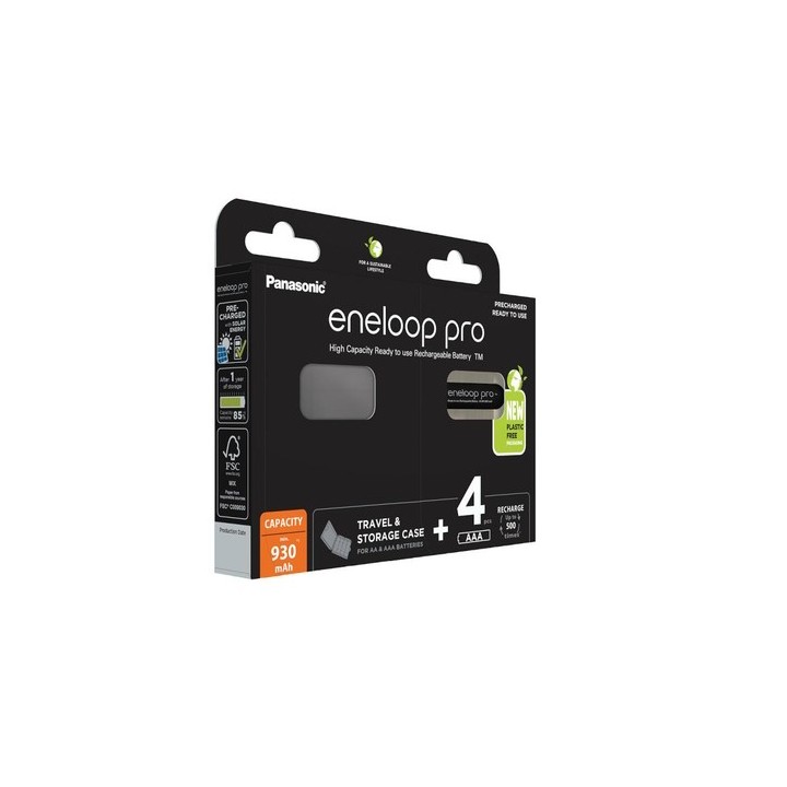 Batterie ricaricabili PANASONIC ENELOOP PRO AAA 930 mAh 4 szt + case (BK-4HCDE/4CP+CASE)