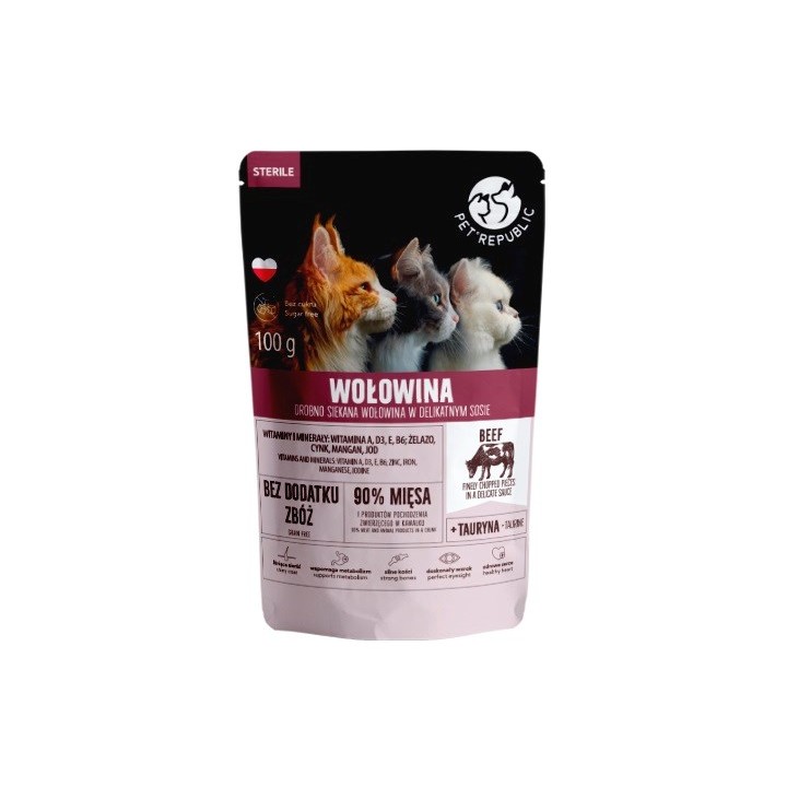 PET REPUBLIC Sterile Manzo finemente tritato - cibo umido per gatti- 100 g