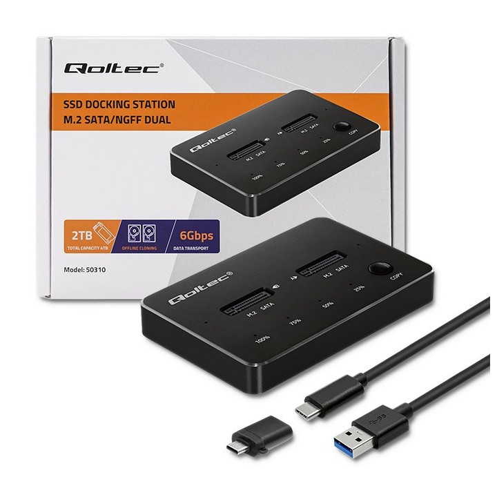 Qoltec 50310 stazione aggancio unità 2x SSD M.2 SATA | NGFF | USB tipo C
