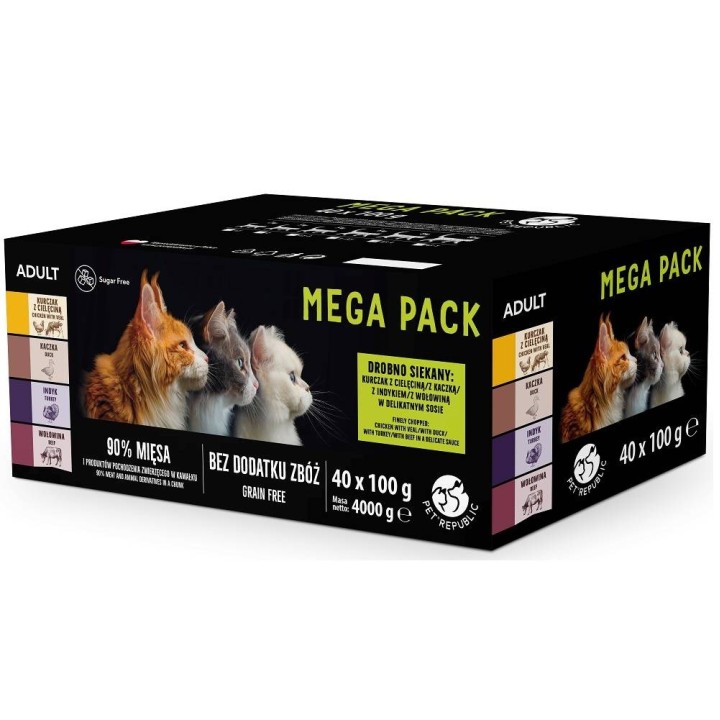 PETREPUBLIC Mega Pack Pollo con vitello anatra tacchino manzo - cibo umido per gatti - 40x100g