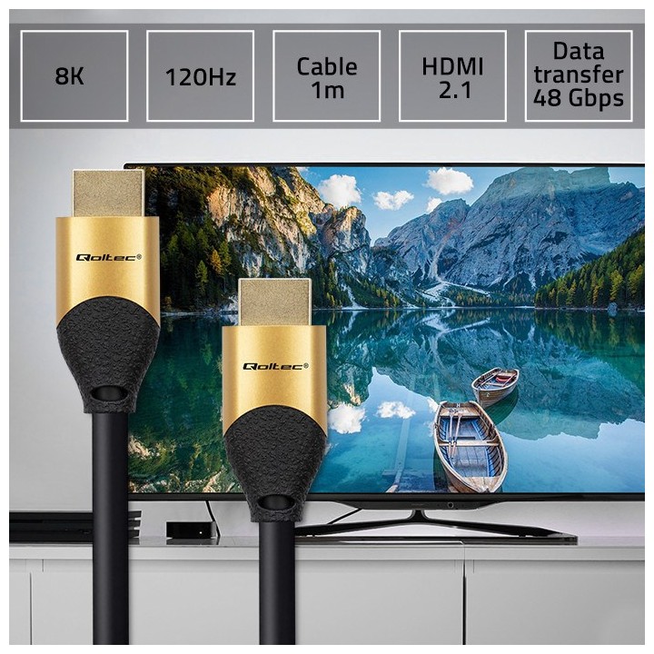 Qoltec 50354 HDMI v2.1 cavo ultraveloce 8K | 60Hz | 30AWG | GOLD | 1m