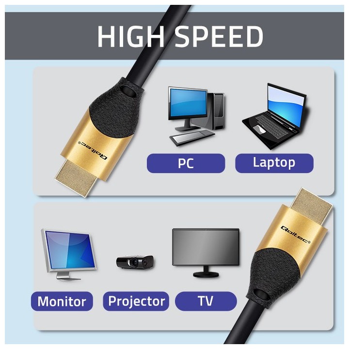 Qoltec 50354 HDMI v2.1 cavo ultraveloce 8K | 60Hz | 30AWG | GOLD | 1m