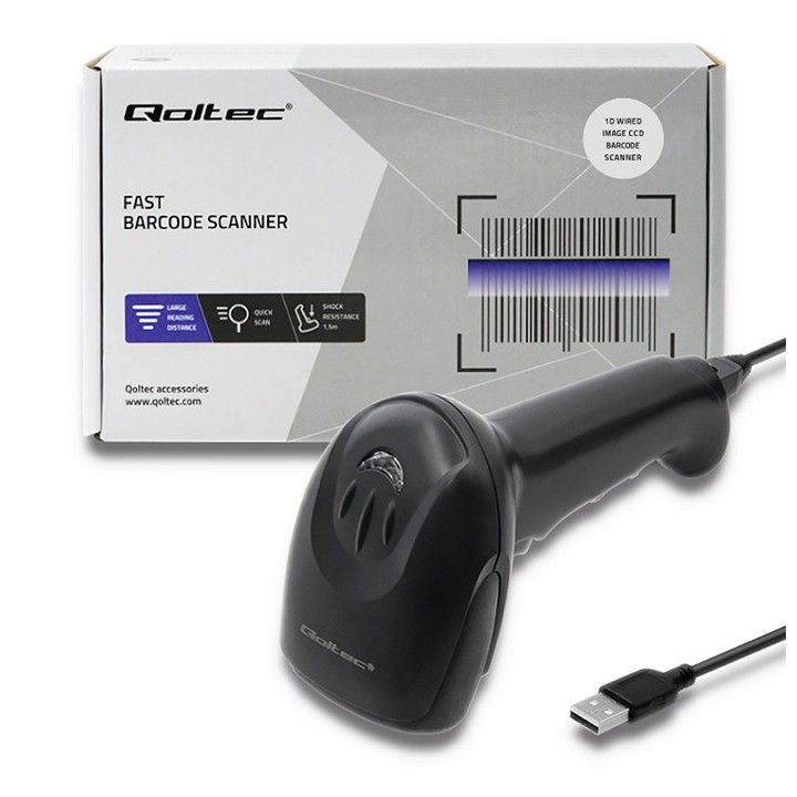 Qoltec 50866 lettore di codici a barre laser 1D | CCD | USB | nero