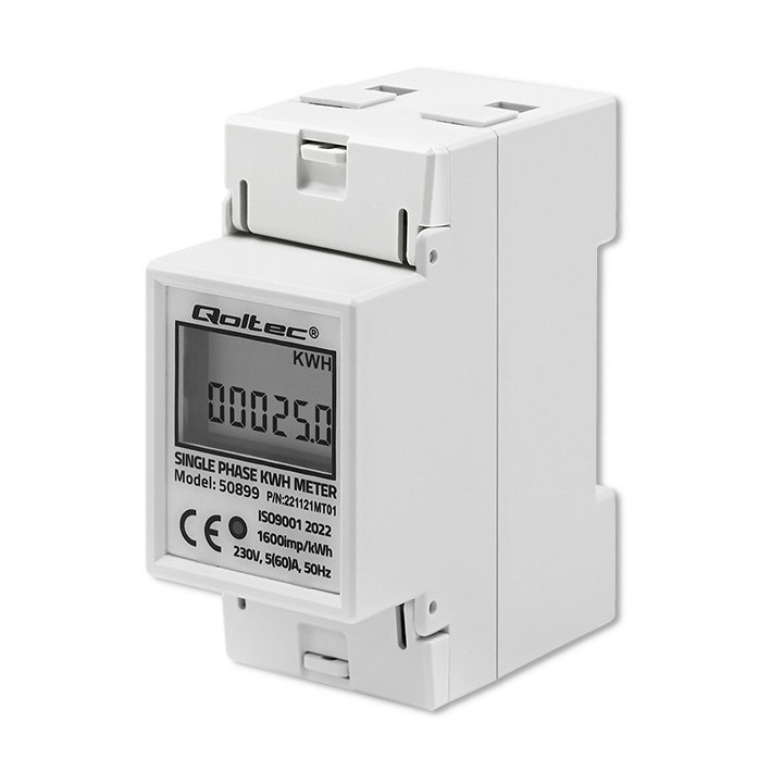 Qoltec 50899 contatore elettronico del consumo di energia monofase | 230 V | LCD | 2P | DIN rail