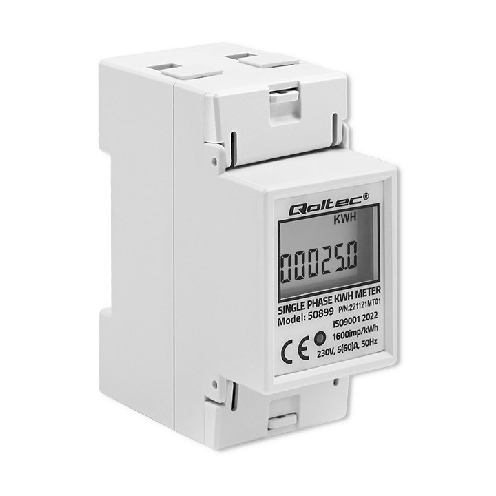 Qoltec 50899 contatore elettronico del consumo di energia monofase | 230 V | LCD | 2P | DIN rail