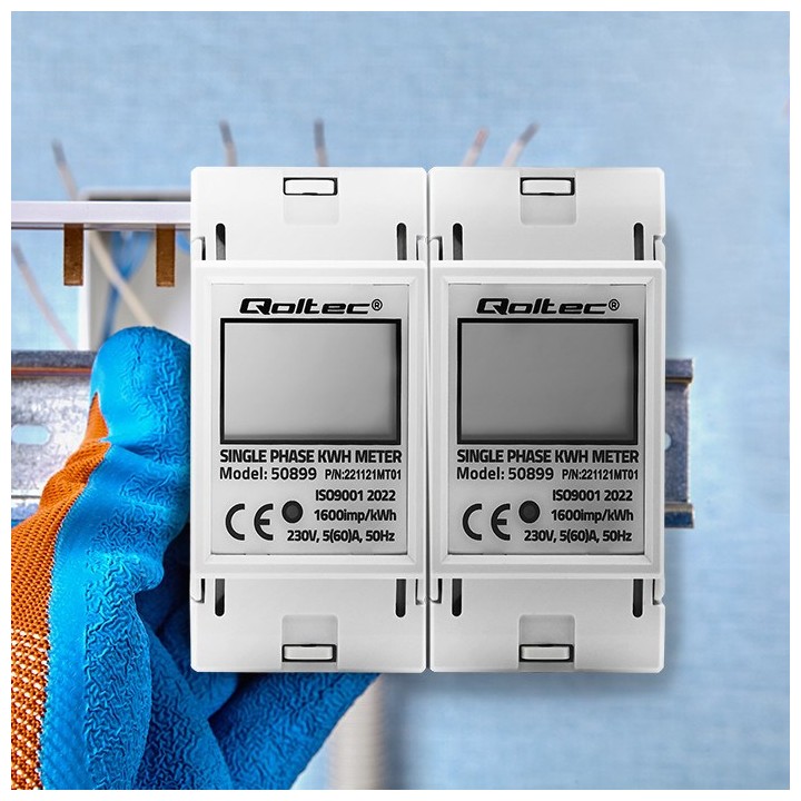 Qoltec 50899 contatore elettronico del consumo di energia monofase | 230 V | LCD | 2P | DIN rail