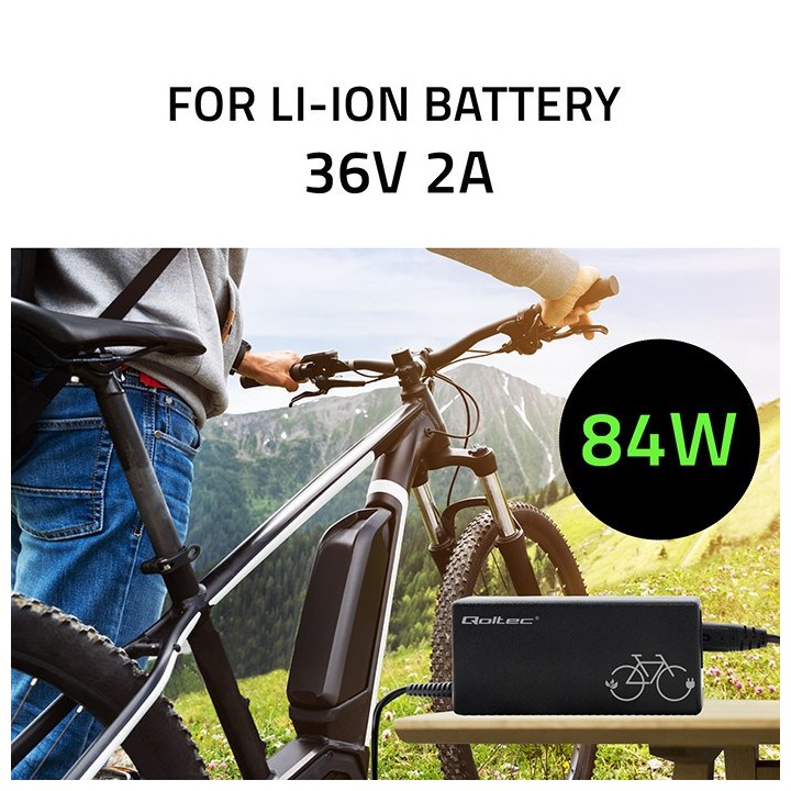 Qoltec 50761 caricabatterie per batterie e-bike 36V | 42V | 2A | 5.5*2.5