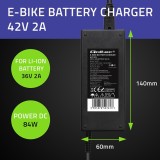 Qoltec 50761 caricabatterie per batterie e-bike 36V | 42V | 2A | 5.5*2.5