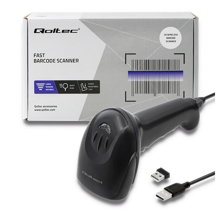Qoltec 50868 scanner laser wireless 1D | 2D | nero