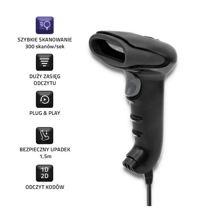 Qoltec 50868 scanner laser wireless 1D | 2D | nero