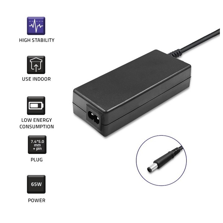 Qoltec 51519.65W Alimentatore per Dell | 65W | 19.5V | 3.34A | 7.4*5.0+pin | +cavo di alimentazione