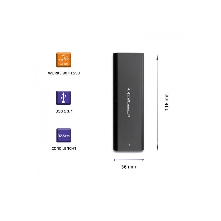 Qoltec 50311 enclosure storage SSD nero M.2