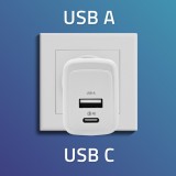 Qoltec 51825 GaN 45W caricabatterie| 5-20V | 1.5-3A | 1 x USB-C PD | 1x USB QC 3.0 | bianco