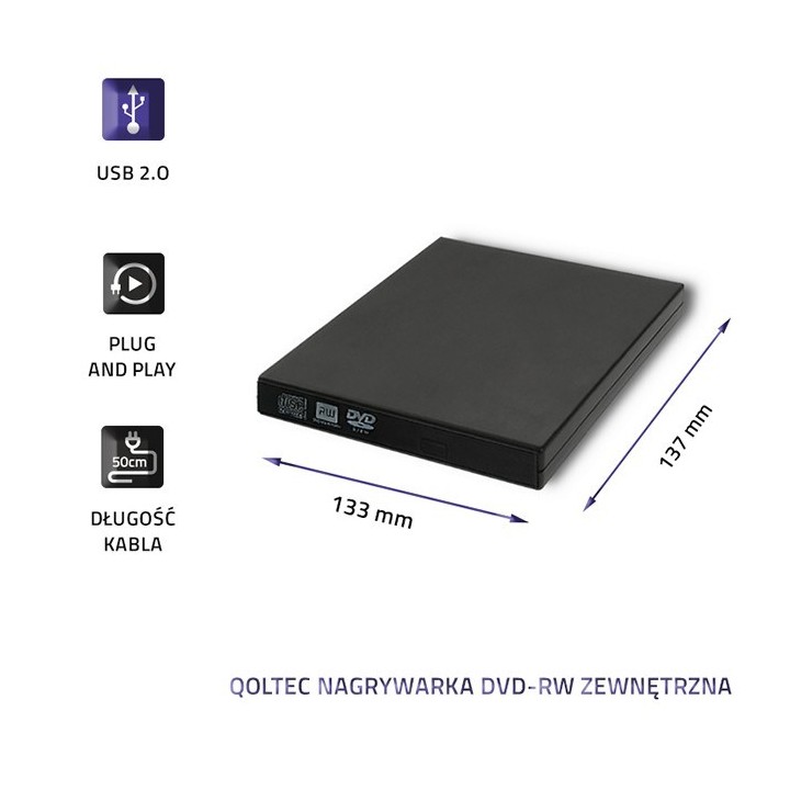 Qoltec 51858 Masterizzatore DVD-RW esterno |USB 2.0|Black