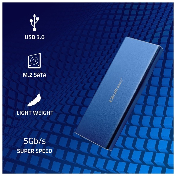 Qoltec 51832 Case | disco M.2 SSD | SATA | NGFF| USB 3.0 | Super speed 5Gb/s | 2TB | blu