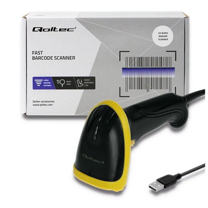 Qoltec 50867 lettore laser 1D | 2D | USB | nero