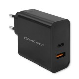 Qoltec 52381 Caricabatterie superrapido PD | 1xUSB-C | 1xUSB| 90W | 5-20V | 2.4-4.35A | nero