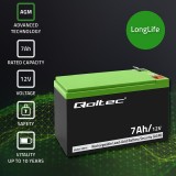 Qoltec 53076 AGM Batteria | 12V | 7Ah | Sicurezza