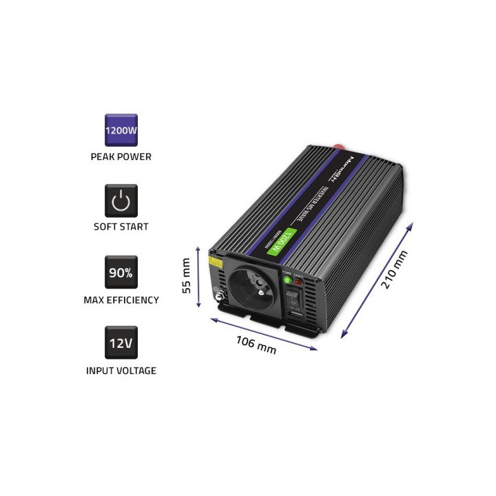 Qoltec Monolith Alimentatore/invertitore auto/interno 600 W nero